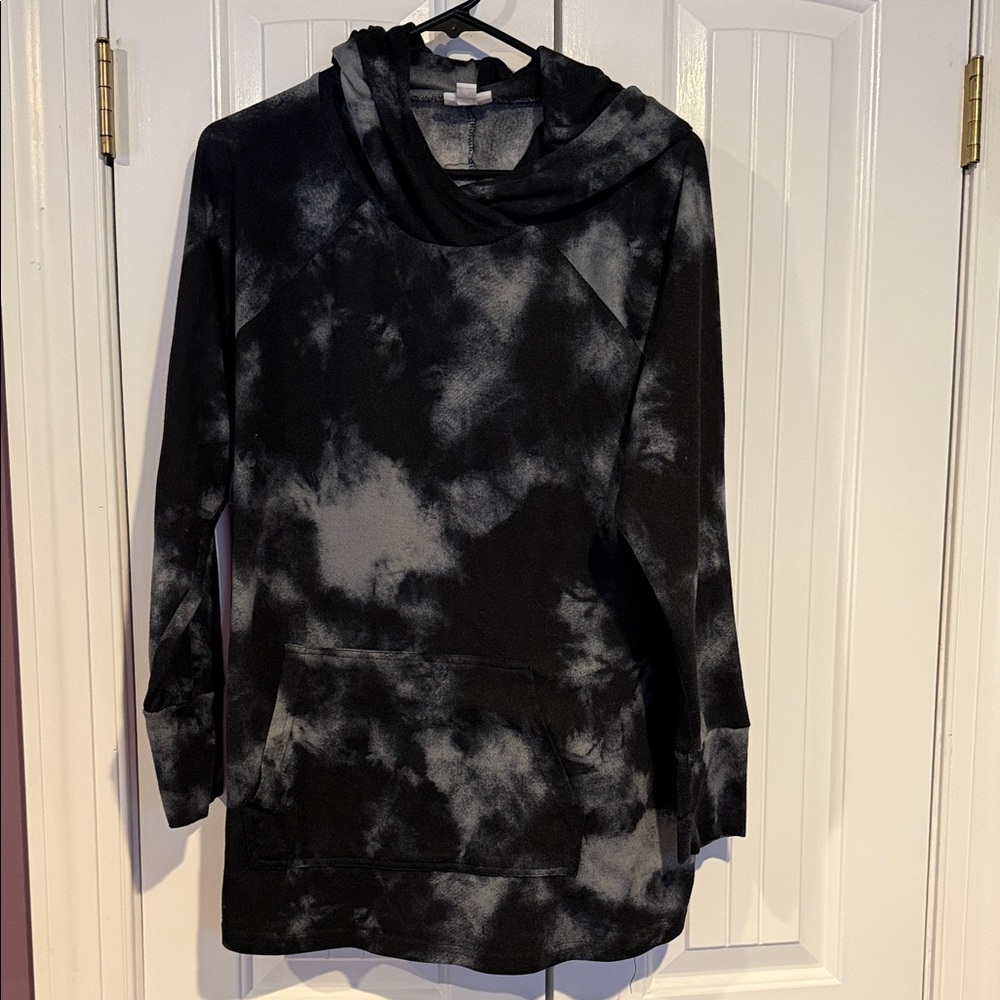 LuLaRoe Black and Gray Tie-Dye Hoodie